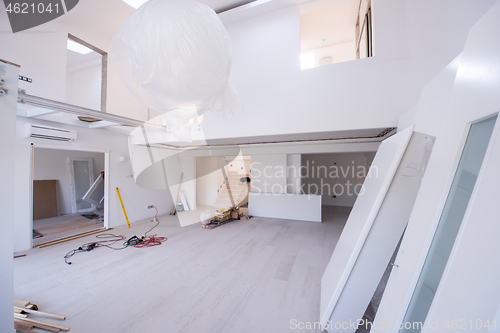 Image of Interior doors stacked in a new apartment