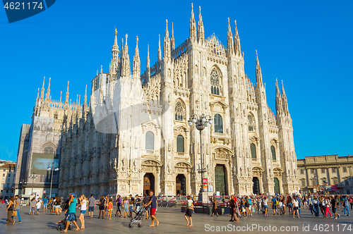 Image of Tourists visit Milan Cathedral, Italy