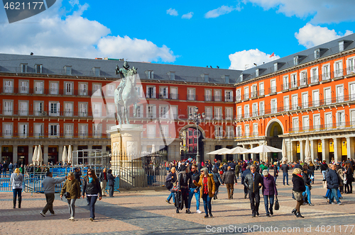 Image of Crowded Mayor Plaza. Madrid, Spain