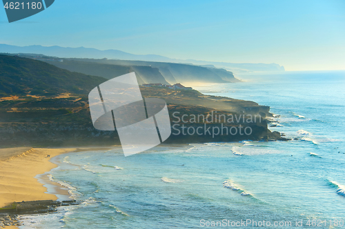Image of Seashore landscape at sunset. Portugal