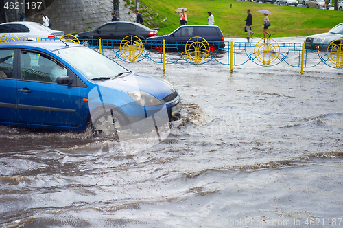 Image of Car traffic problem. Flooded road