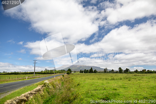 Image of volcano Taranaki covered in clouds, New Zealand 