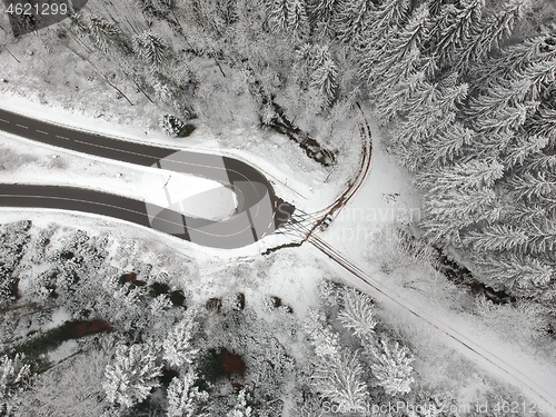 Image of Black Forest winter scenery aerial view Germany