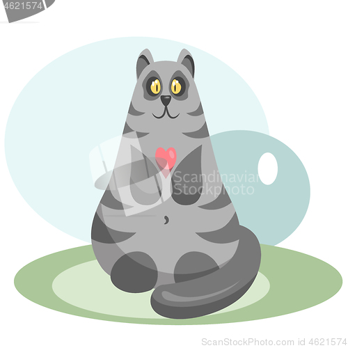 Image of Cute grey cat with a pink heart