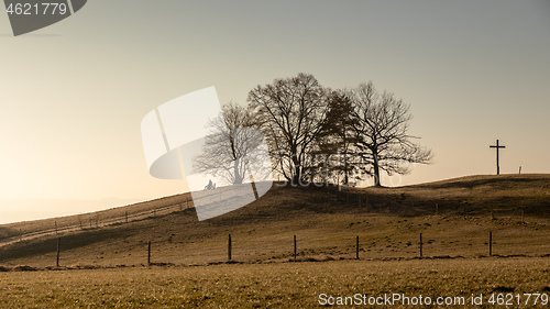 Image of Hill with cross near Weilheim Bavaria Germany