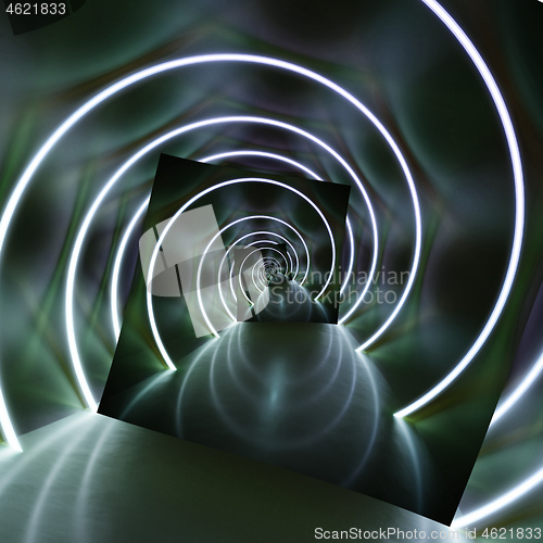 Image of neon light circles tunnel background