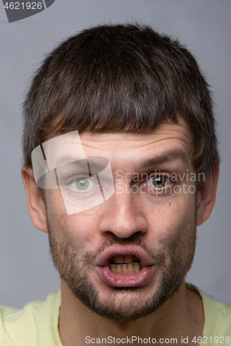 Image of Closeup portrait of a talking man of European appearance