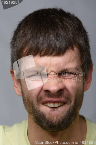 Image of Close-up portrait of a male imitating hare of European appearance