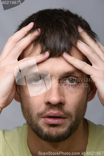 Image of Close-up portrait of a sick man of European appearance