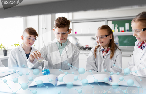 Image of kids with test tube studying chemistry at school