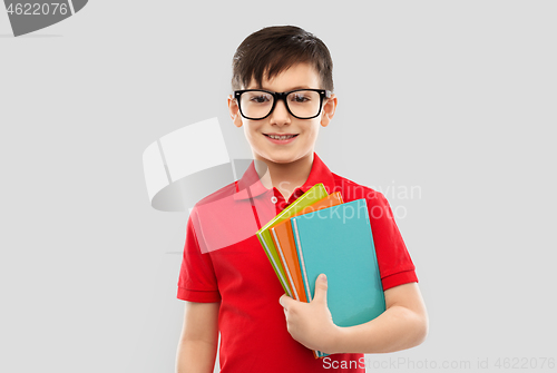 Image of smiling schoolboy in glasses with books