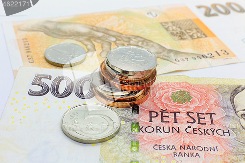 Image of Czech money, banknotes and coins