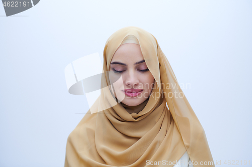 Image of portrait of beautiful muslim woman isolated on white