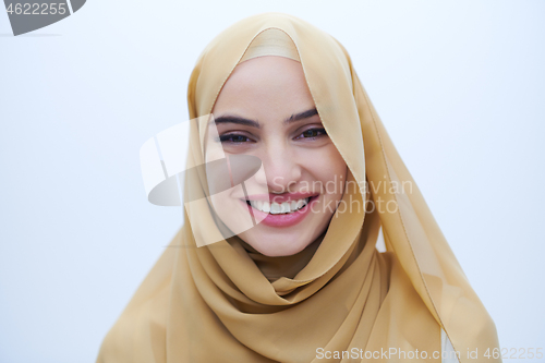 Image of portrait of beautiful muslim woman isolated on white