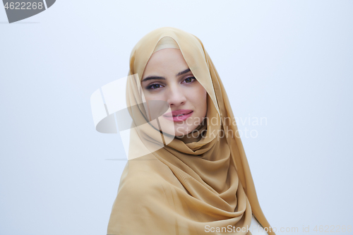 Image of portrait of beautiful muslim woman isolated on white