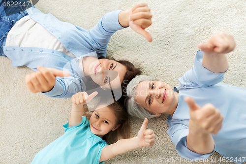 Image of mother, daughter and grandmother showing thumbs up