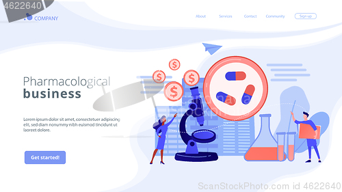 Image of Pharmacological business concept landing page.