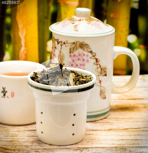 Image of Refreshing Japanese Tea Shows Break Time And Cafes 