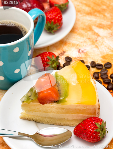 Image of Fruit Cake Coffee Indicates Bakery Tasty And Strawberry  