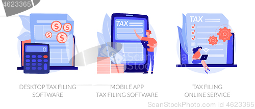 Image of Desktop tax filing software vector concept metaphors.