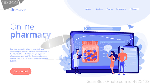 Image of Online prescription system concept landing page.