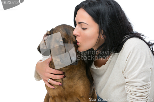 Image of Beautiful girl with dog