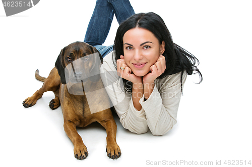 Image of Beautiful girl with dog