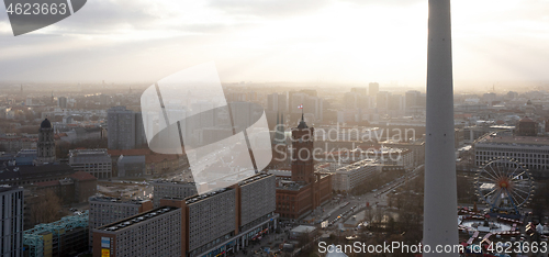 Image of Berlin, Germany - December 31, 2019: Aerial view of city skyline