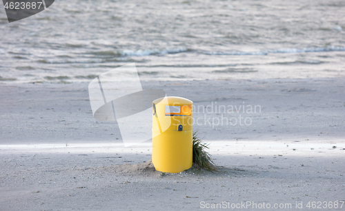 Image of Waste bin on a sandy beach