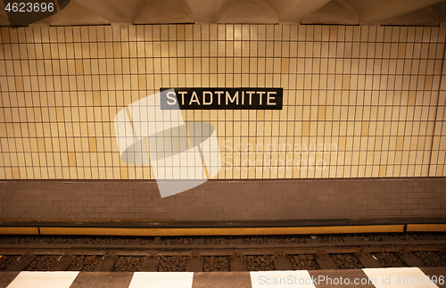 Image of Berlin, Germany - December 30, 2019: Signage of the Stadtmitte U