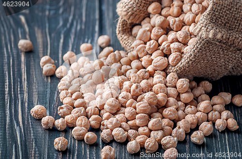 Image of Bag with chickpeas on table closeup