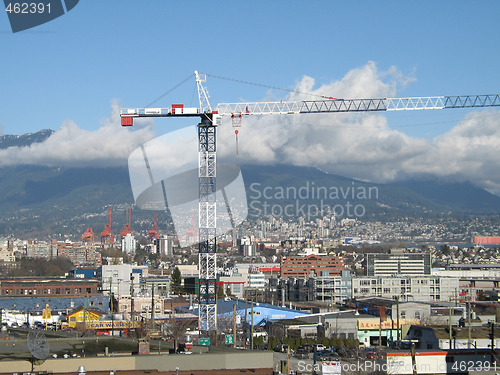 Image of blue and white construction crane