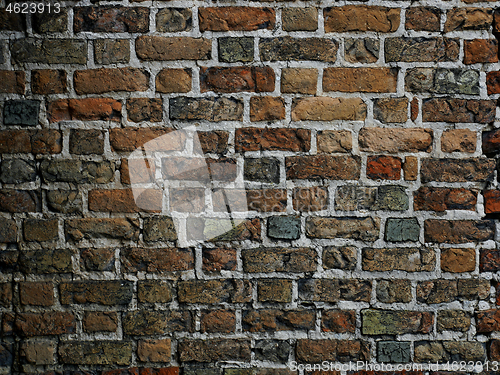 Image of Detail of a medieval castle brickwall, dark hues