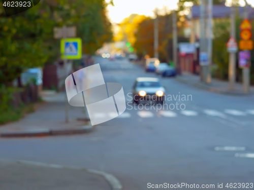 Image of City intersection of roads in the evening