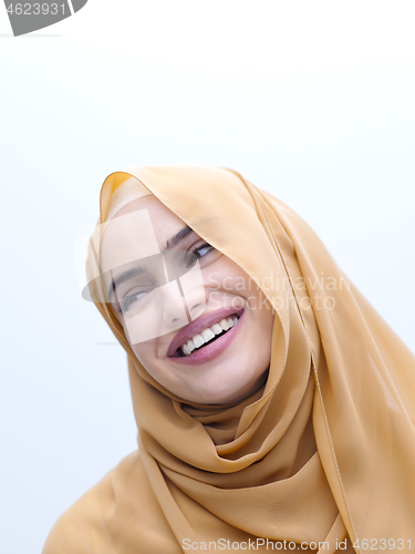 Image of portrait of beautiful muslim woman isolated on white