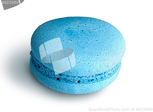 Image of One blue macaroon angled view