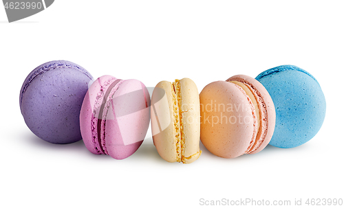 Image of Five multicolored macaroon in semicircle