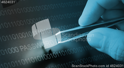 Image of Binary code, password vulnerability taking out with tweezers