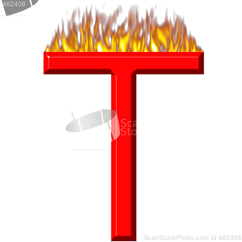 Image of 3D Letter T on Fire