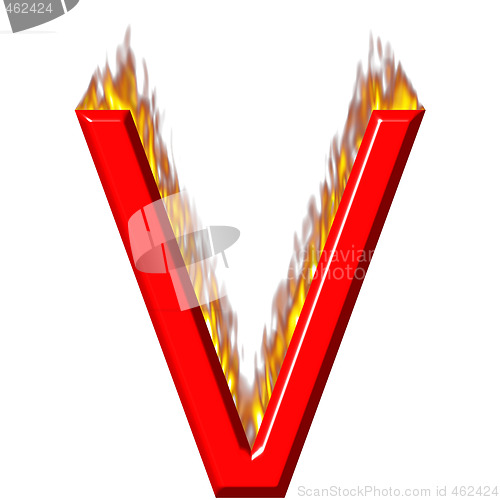 Image of 3D Letter V on Fire