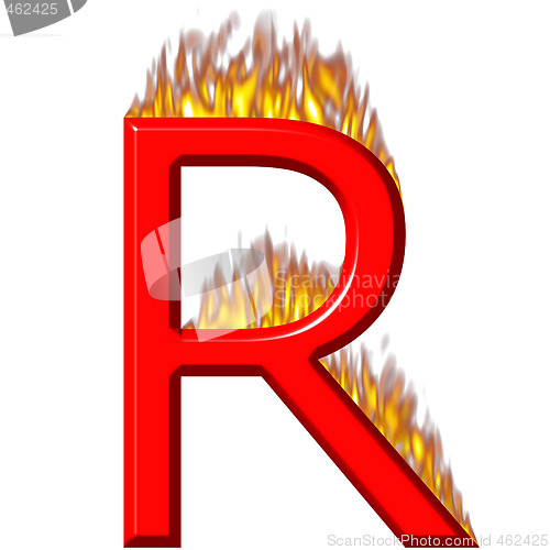 Image of 3D Letter R on Fire