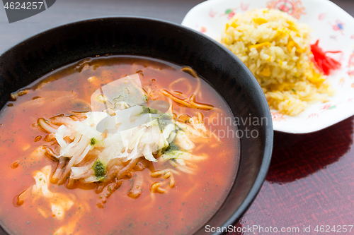 Image of Japanese spicy ramen and fried rice