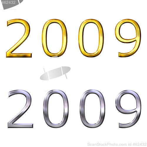 Image of 3d year of 2009 in gold and silver