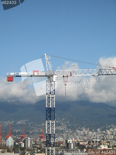 Image of blue and white construction crane