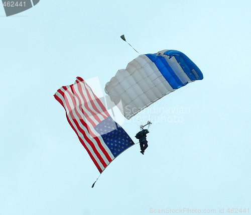 Image of USAF skydiver with US flag