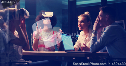 Image of Multiethnic Business team using virtual reality headset