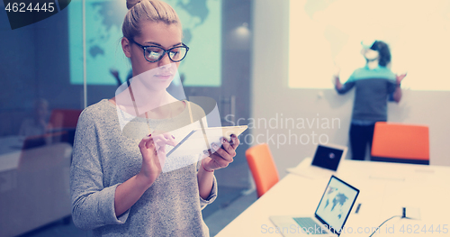 Image of Businesswoman using tablet