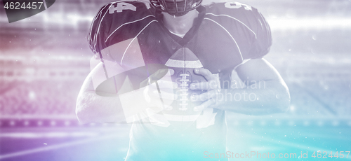 Image of closeup American Football Player isolated on big modern stadium