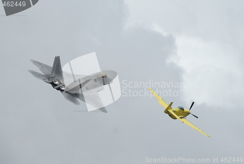 Image of Heritage flight with F-22 Raptor and a P-51 Mustang 