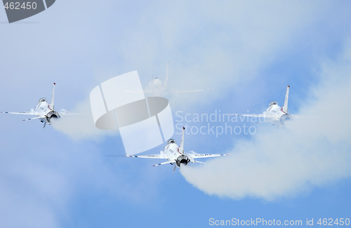 Image of White smokes of F-16 of Thunderbirds